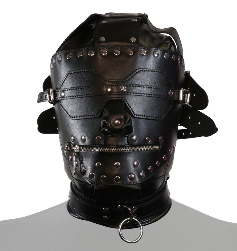 UNTAMED BLACK FAUX LEATHER METAL STUDDED DUNGEON MASK