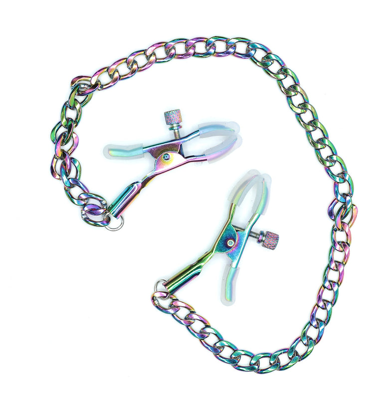AL ALLOY NIPPLE CLAMP W/ CHAIN-RAINBOW