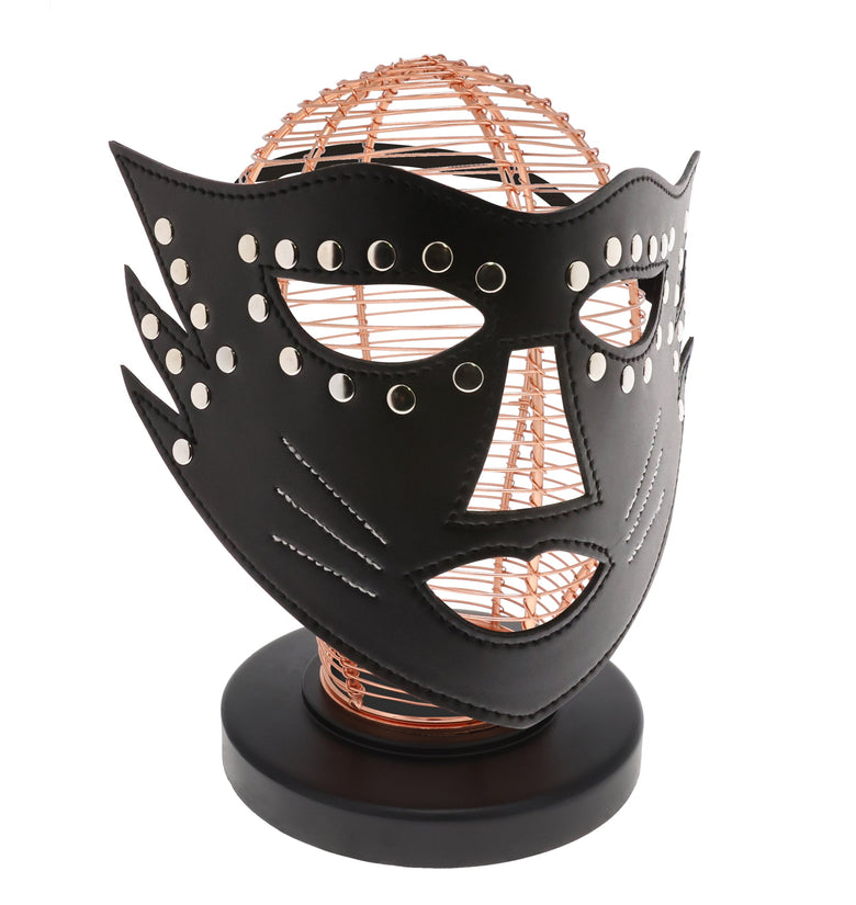 UNTAMED BLACK FAUX LEATHER STUDDED FULL FACE CAT MASK