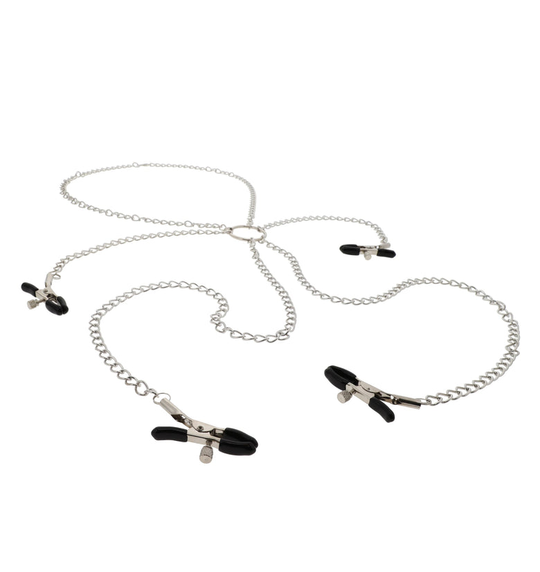 SEXCAPADES BODY CHAIN W/ ADJUSTABLE NIPPLE AND LABIA CLAMPS