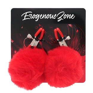 EROGENOUS ZONE RABBIT TAIL NIPPLE CLAMPS - RED