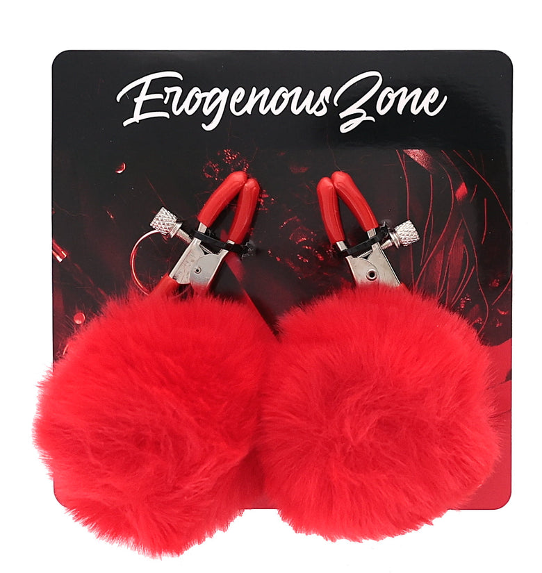 EROGENOUS ZONE RABBIT TAIL NIPPLE CLAMPS - RED